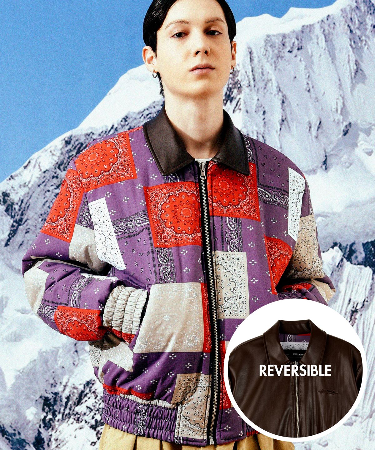 씨오엠이(COME) [UNISEX] CUL Reversible Leather and Paisley Bomber Jacket (Red)