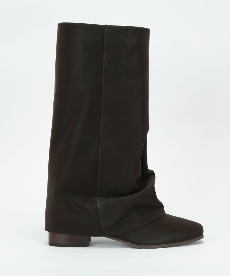 Wrinkle Leather Boots (Dark Brown)