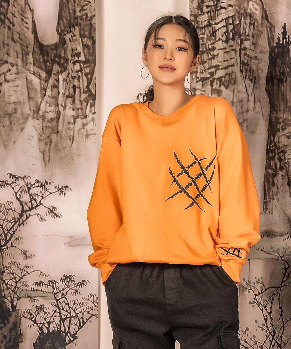 아시하(ASIHA) M ASH20-01SW 동양화 시그니쳐 맨투맨 Orange