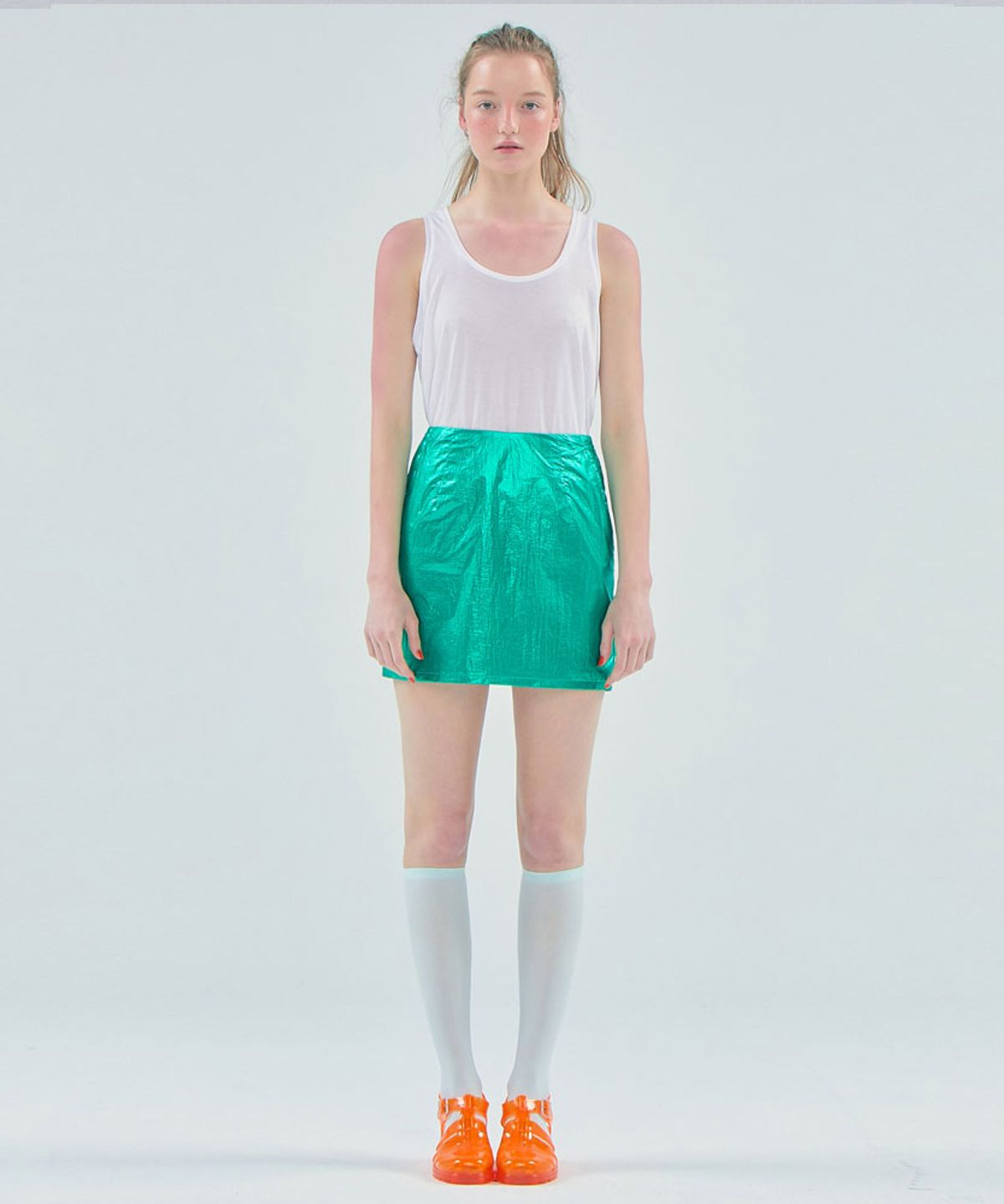 준준스페이스(JUNEJUNE SPACE) Foil mini skirt_Green(포일 미니 스커트_그린)