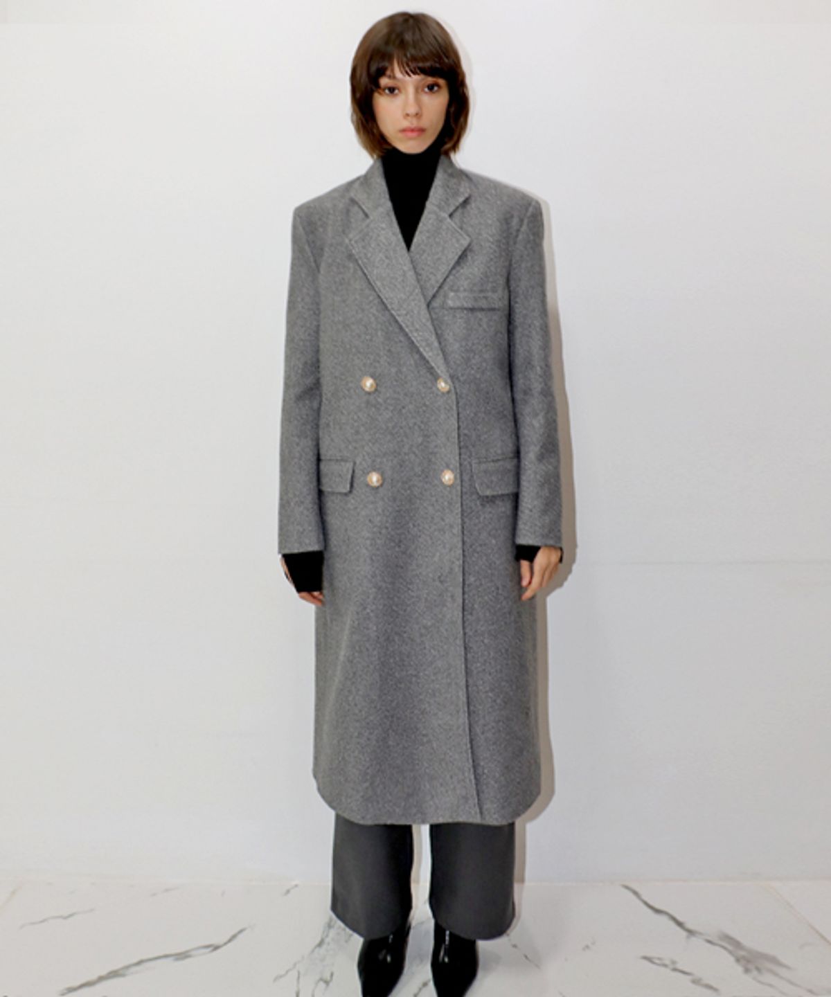 데미지니모닉(DAMAGE MNEMONIC) 헤링본 그레이 롱코트 _Herringbone Gray Long CT