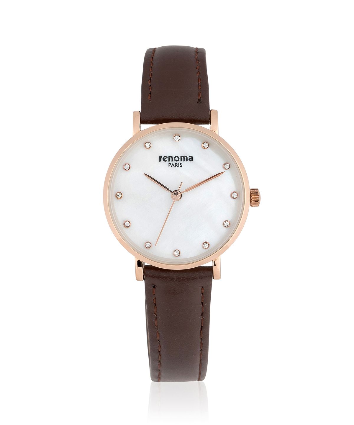 레노마 시계(RENOMA WATCH) 슬림 큐빅 자개 브라운 여성 가죽시계 RE530BR