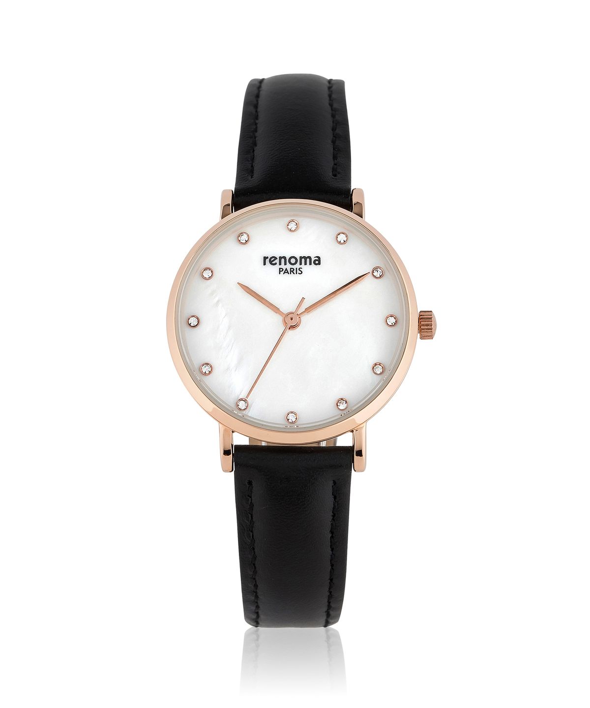 레노마 시계(RENOMA WATCH) 슬림 큐빅 자개 블랙 여성 가죽시계 RE530BK