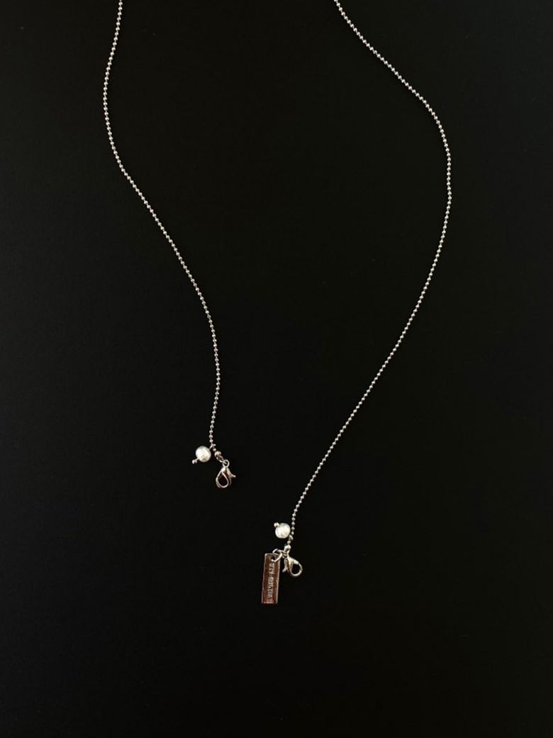 mini pearl ball chain necklace  *2way - 마스크목걸이[silver]