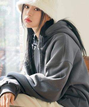 로그 오버핏 기모 후드 다크그레이 YHHD2302