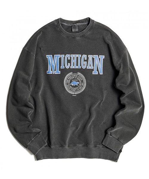 韓国人気☆MICHIGAN WOLVERINE PIGMENT SWEATSHIRT/全3色/TRAVEL MUSINSA | TRAVEL MICHIGAN WOLVERINE PIGMENT SWEATSHIRT BLACK
