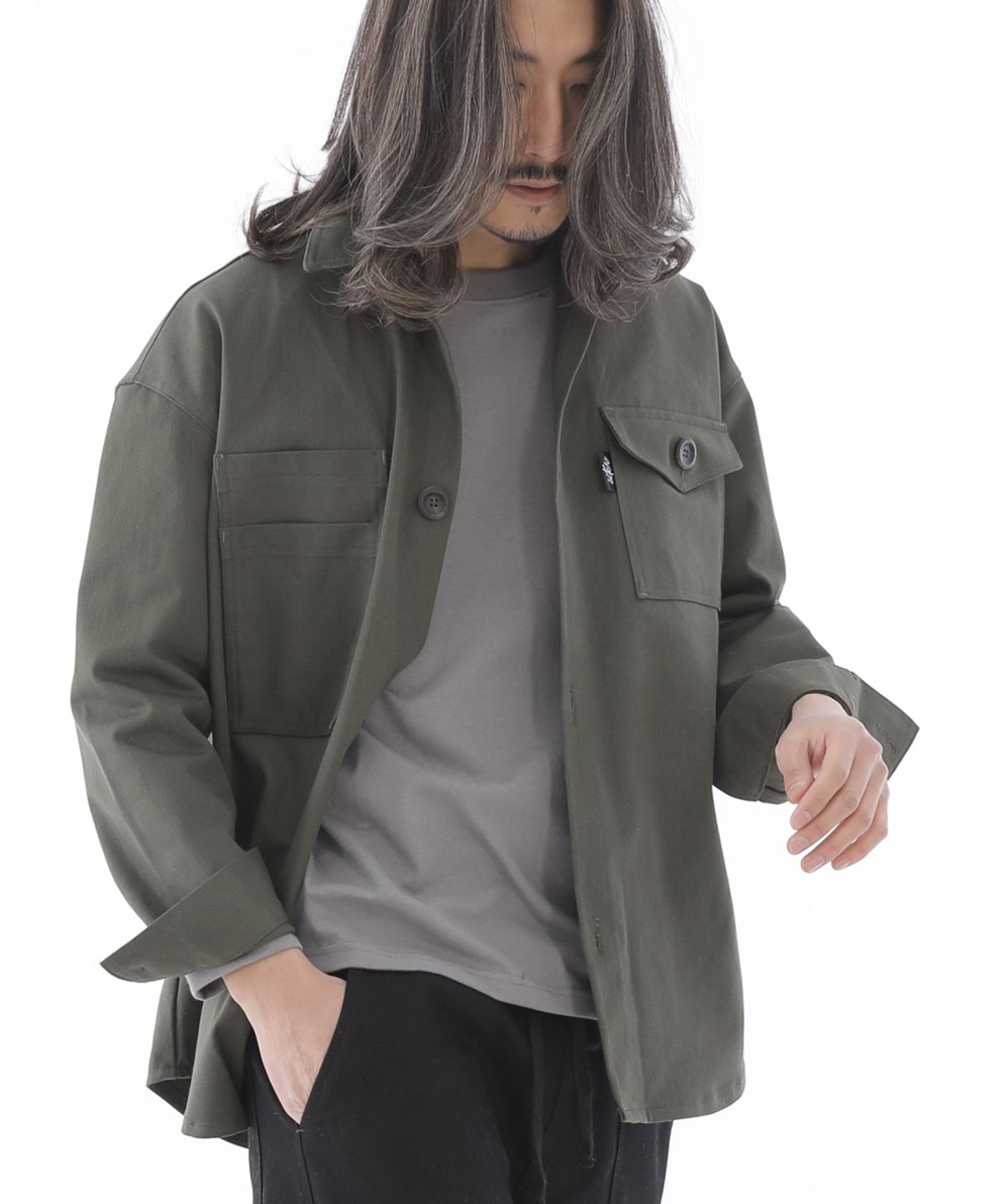 세인트크루(SAINTCREW) 투레이어 바텍포켓 버튼 셔츠자켓 2L-401SJ 카키