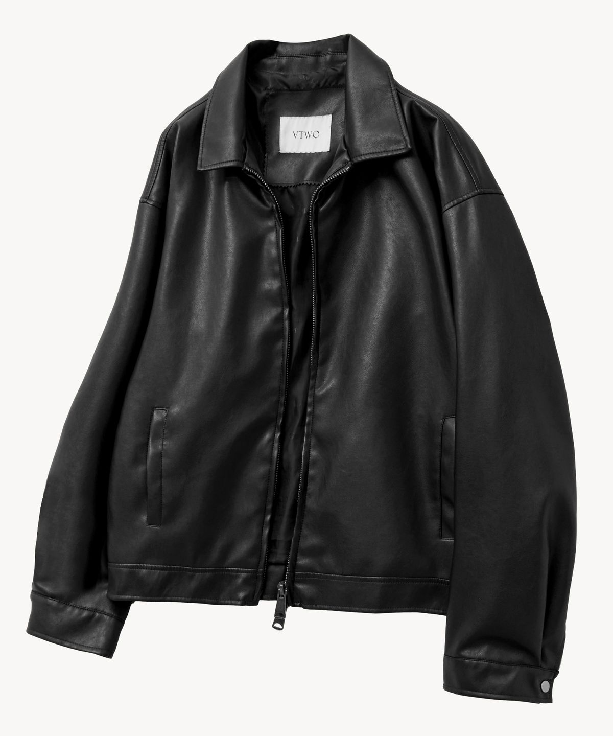 브이투(VTWO) 442 VEGAN LEATHER OVERFIT JUMPER_BLACK