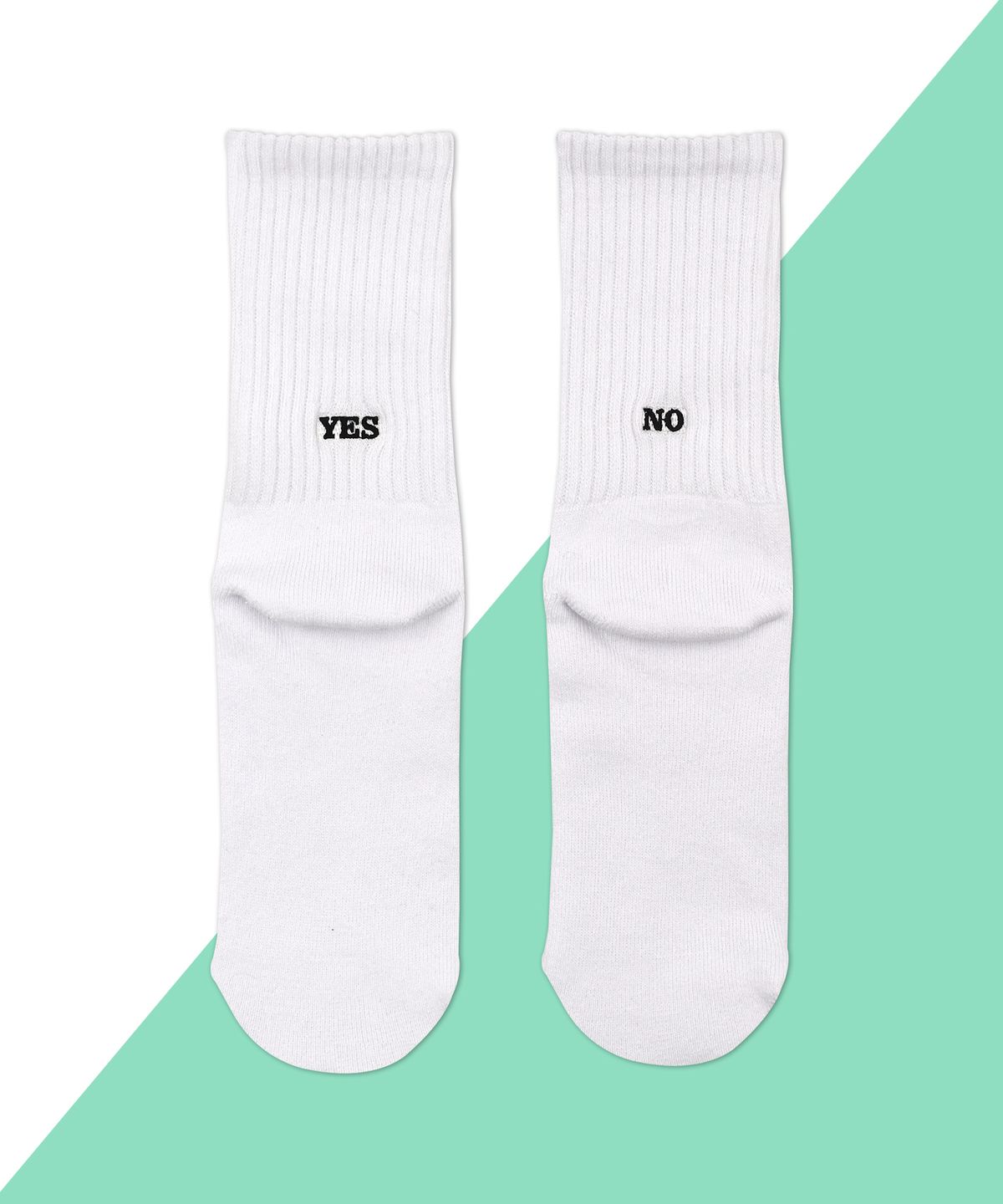 언비데이(UNBDAY) 남녀공용 뒷꿈치 포인트 YES/NO 양말 -화이트