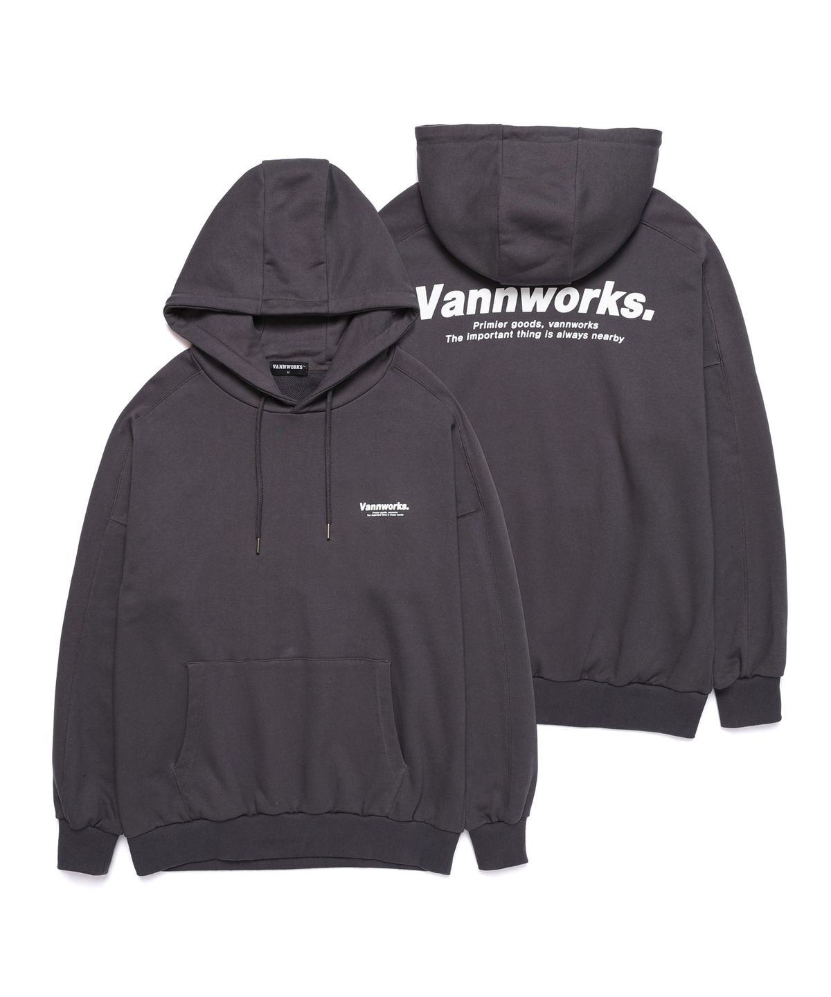 밴웍스(VANNWORKS) 유니섹스 프리미엄 오버핏 베이직로고  후드 (VNAITS136) 그레이