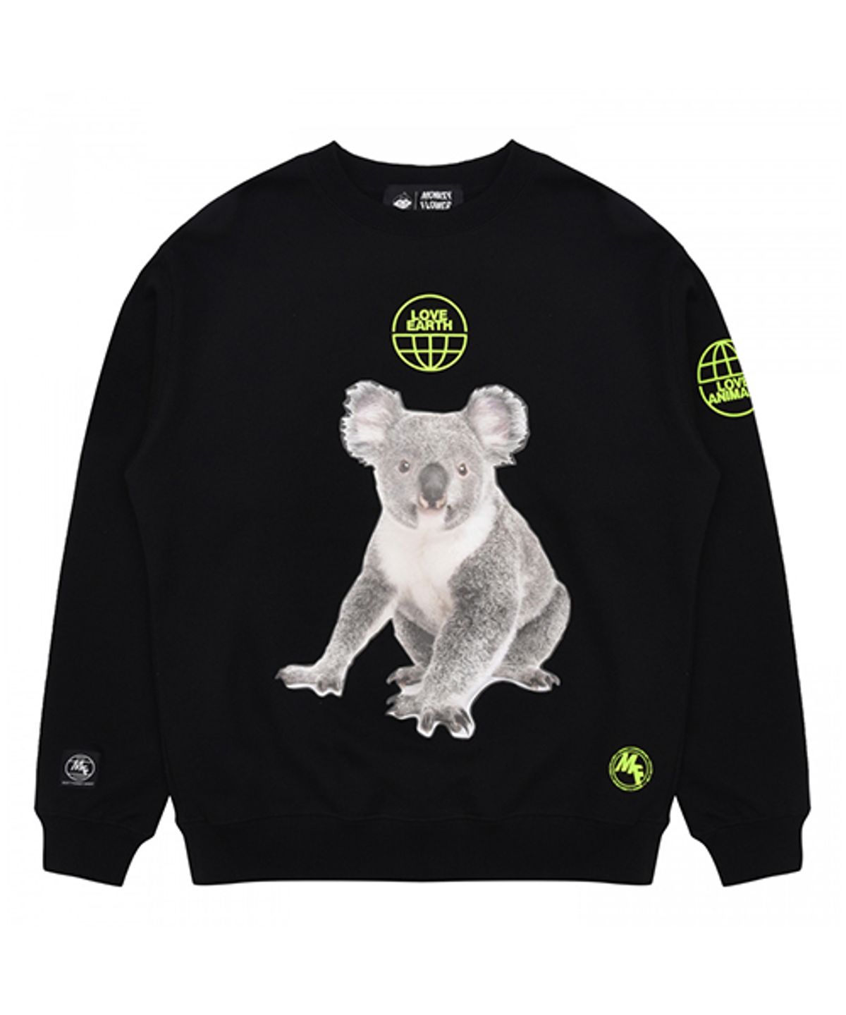 몽키플라워(Monkey Flower) 공용 러브 코알라 루즈핏 맨투맨 BLACK+NEON / MS1WMT03U94