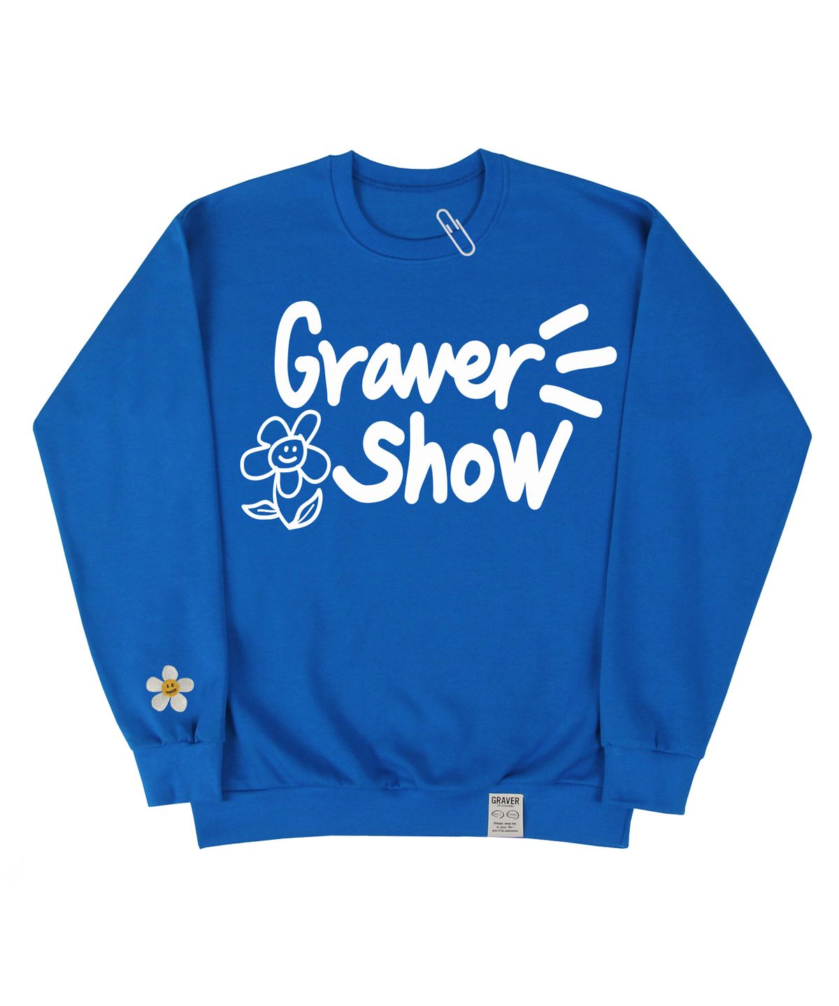 그레이버(GRAVER) [UNISEX]드로잉 로고 플라워 자수 맨투맨_코발트블루