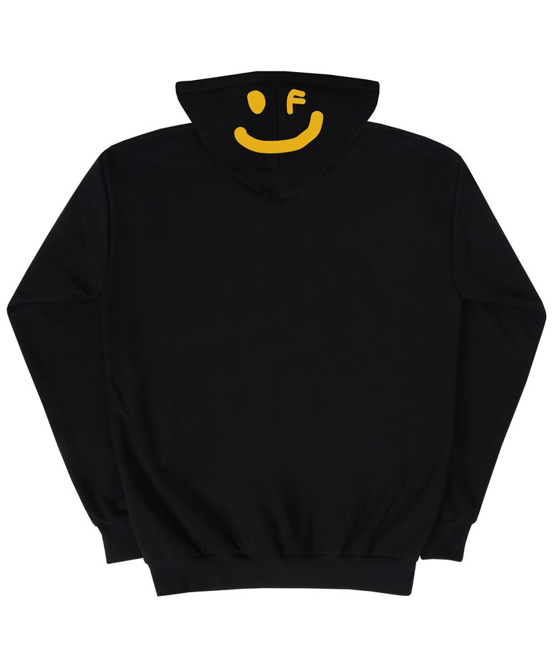 [UNISEX]후드 백드로잉 스마일 후드티_블랙