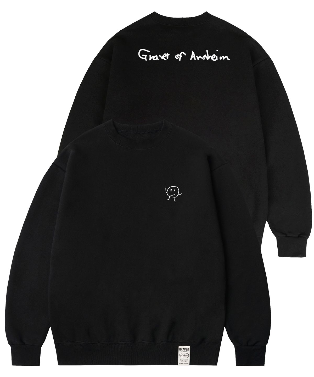 그레이버(GRAVER) [UNISEX]라인 드로잉도트 백로고 맨투맨_블랙