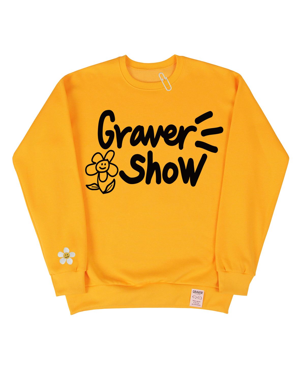 그레이버(GRAVER) [UNISEX]드로잉 로고 플라워 자수 맨투맨_옐로우