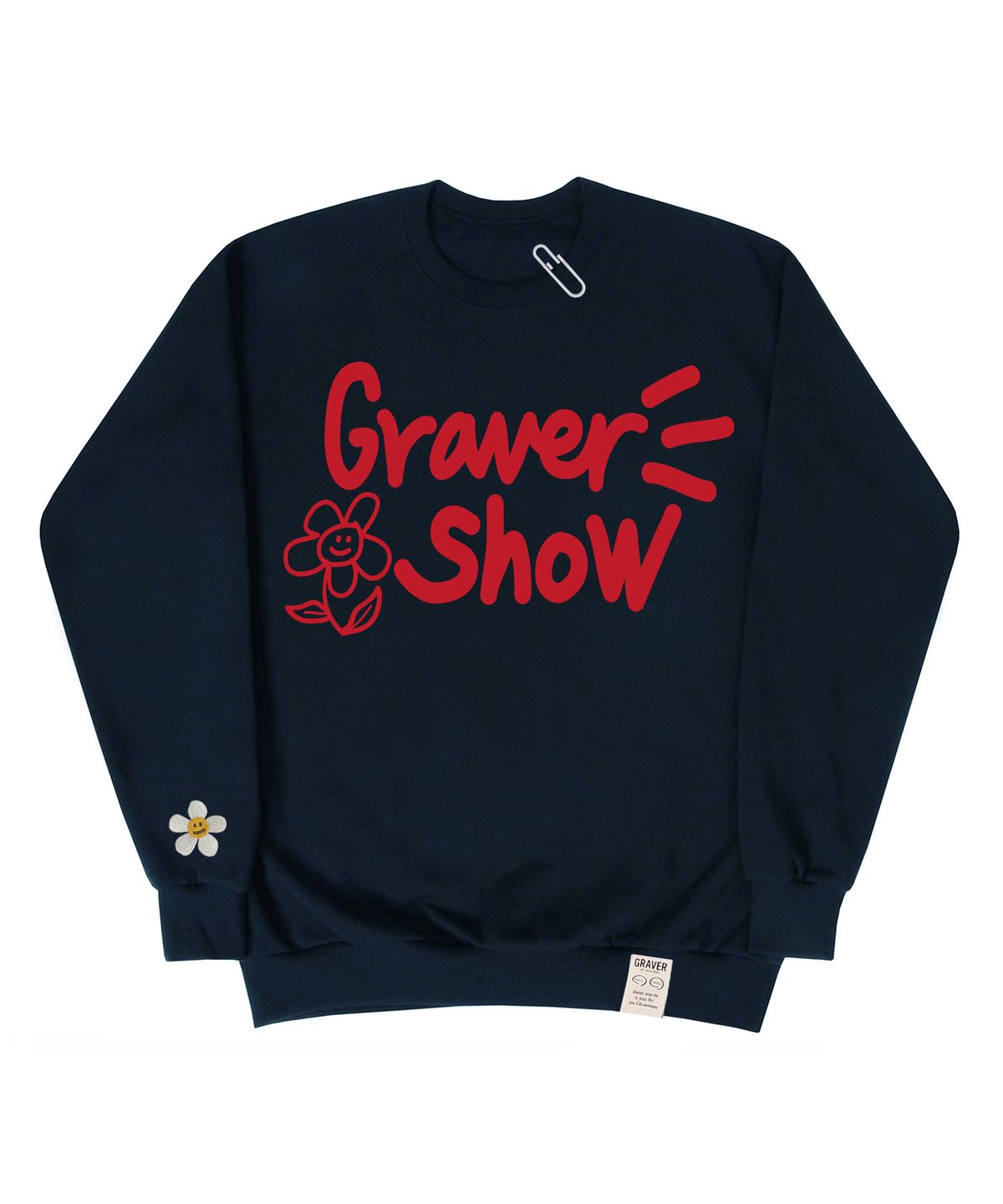 그레이버(GRAVER) [UNISEX]드로잉 로고 플라워 자수 맨투맨_네이비