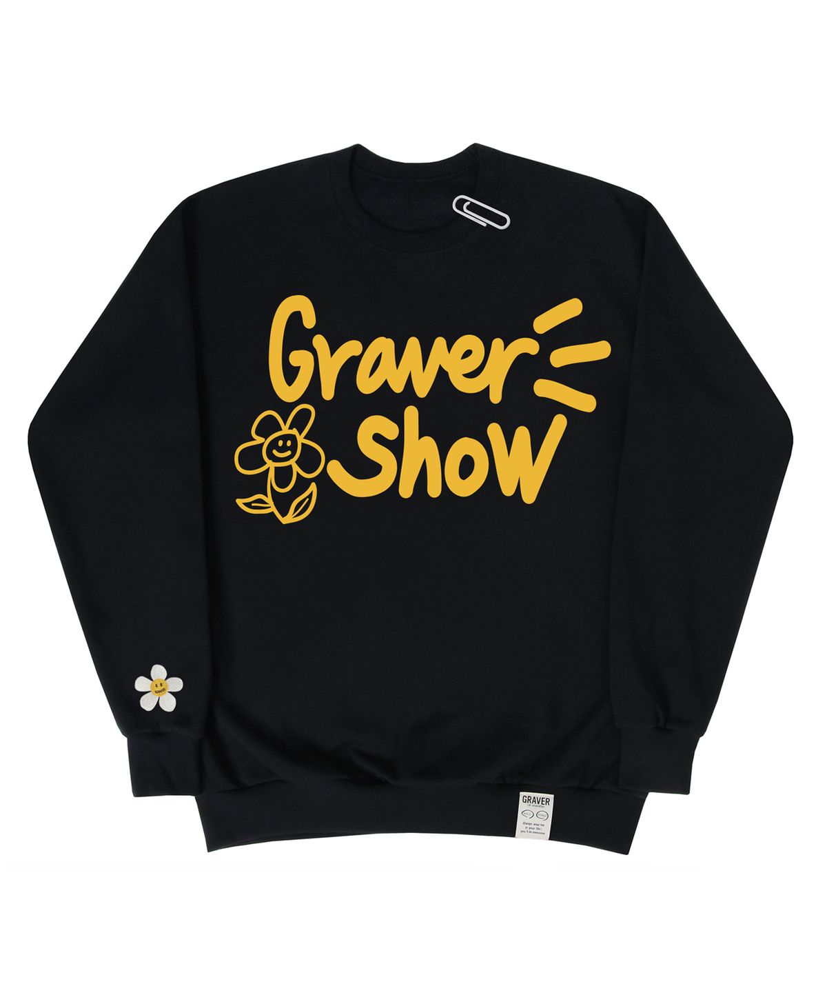 그레이버(GRAVER) [UNISEX]드로잉 로고 플라워 자수 맨투맨_블랙