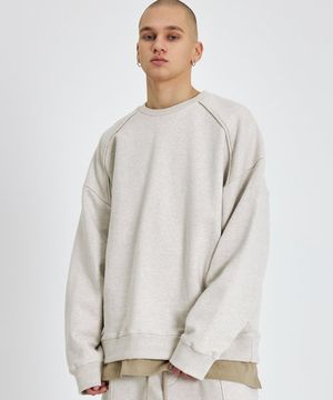 솔리드 라운드 터널 오버핏 셋업 맨투맨 (오트밀멜란지)