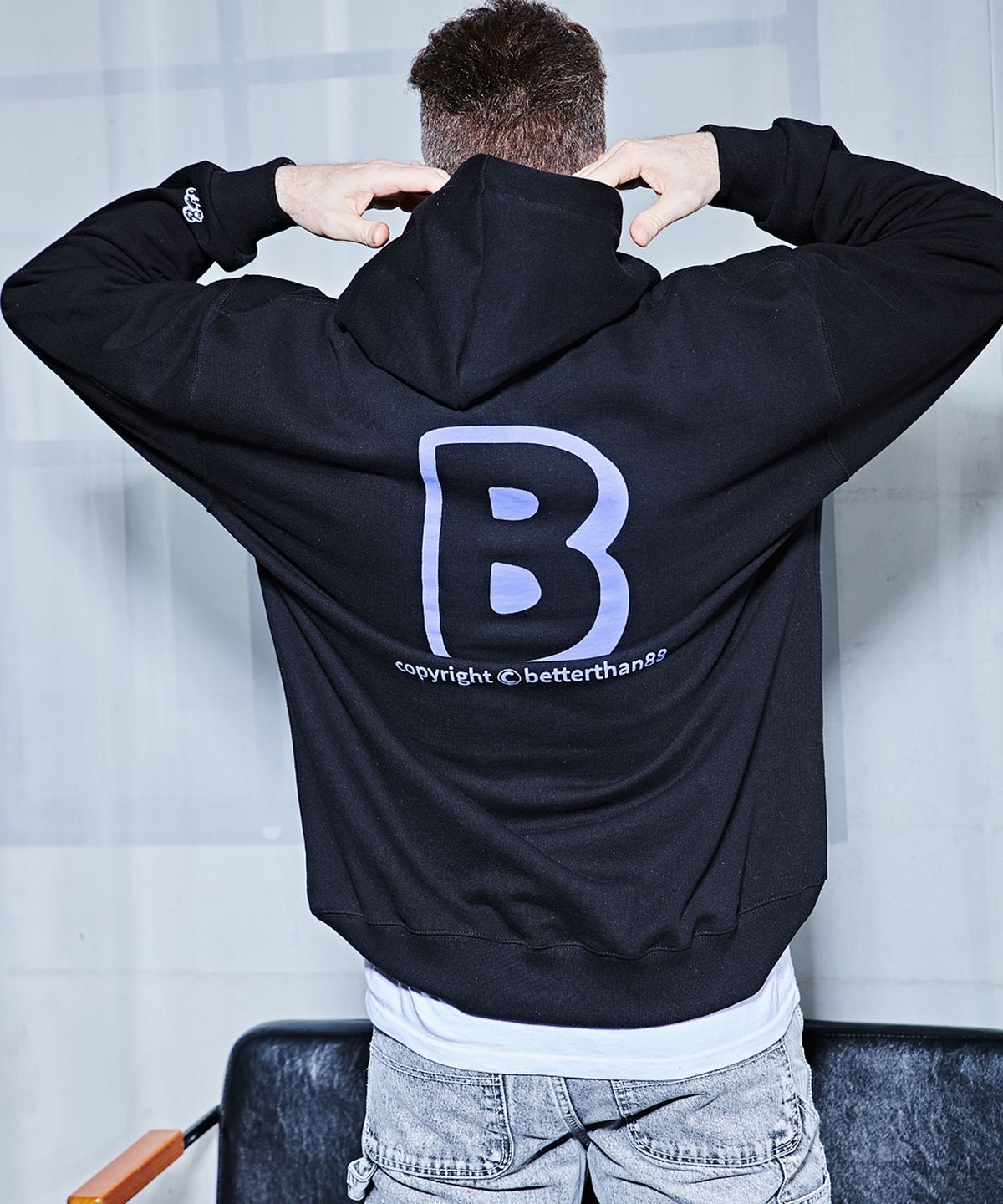베러댄88(BETTERTHAN88) 4012VB 라지비로고 헤비 후드 밴타블랙