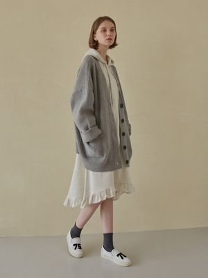 Hooded Frill Long Dress - Ivory