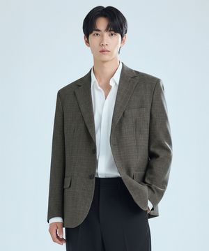 싱글 체크 블레이저 브라운
