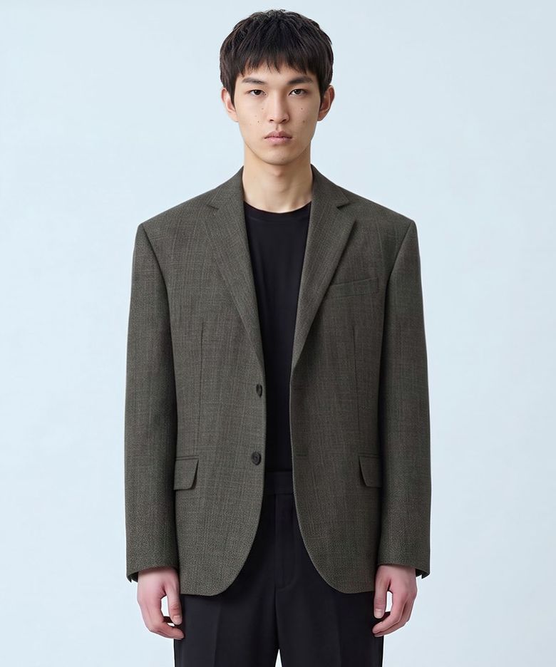 싱글 체크 블레이저 브라운