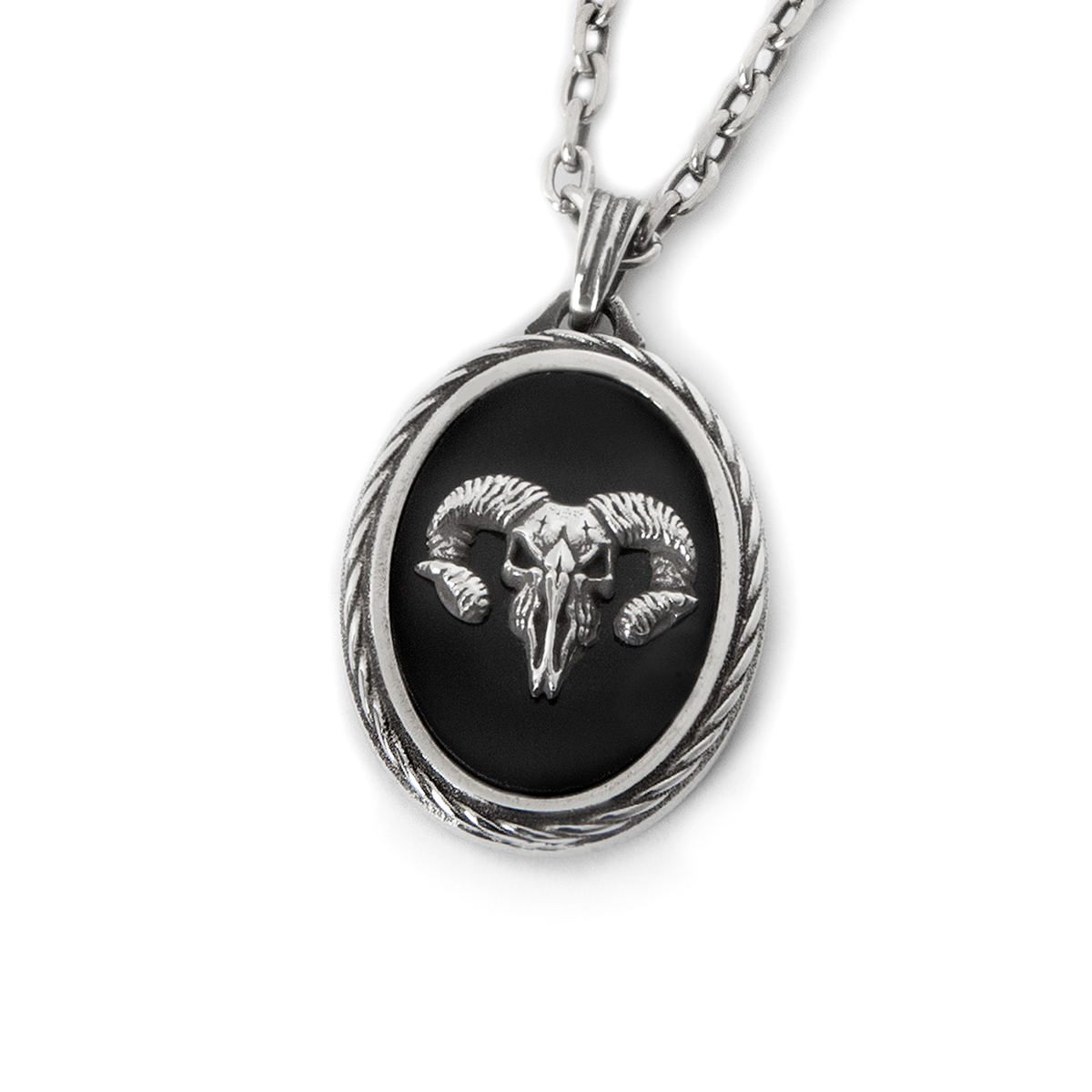 스팅925(STING925) Ram Skull Onyx Pendant