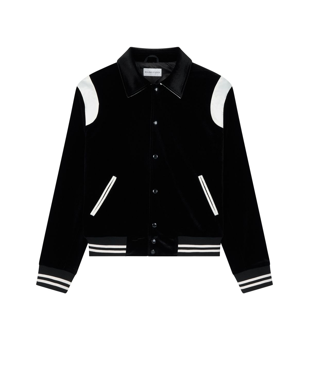 롤링스튜디오(ROLLINGSTUDIOS) VELVET VARSITY JACKET BLACK