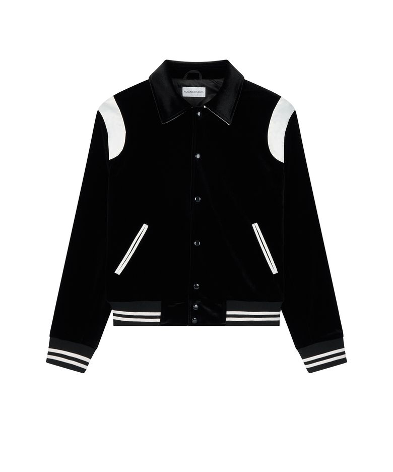 VELVET VARSITY JACKET BLACK