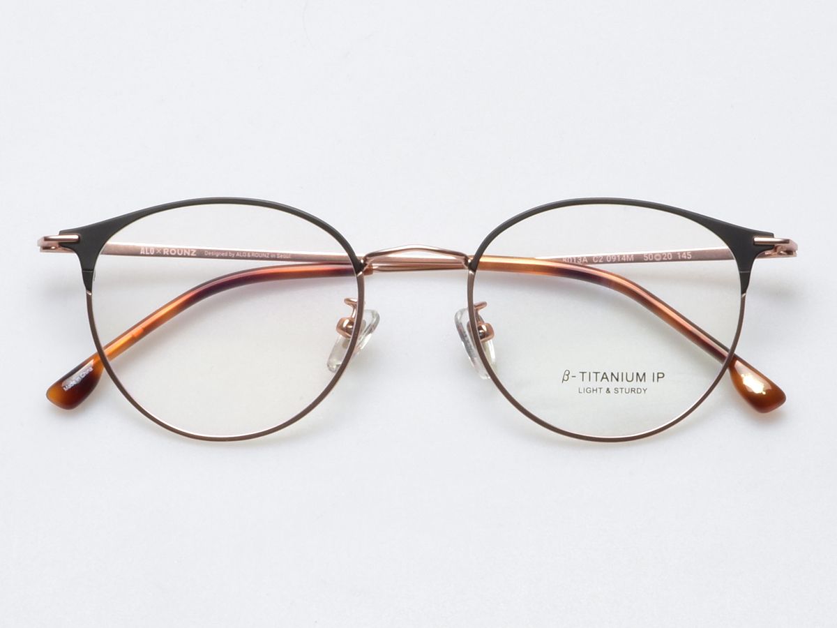 알로아이웨어(ALO EYEWEAR) [ALOXROUNZ] AR8013A C2 하프 투톤 블랙&로즈골드 베타티타늄 라운드 안경