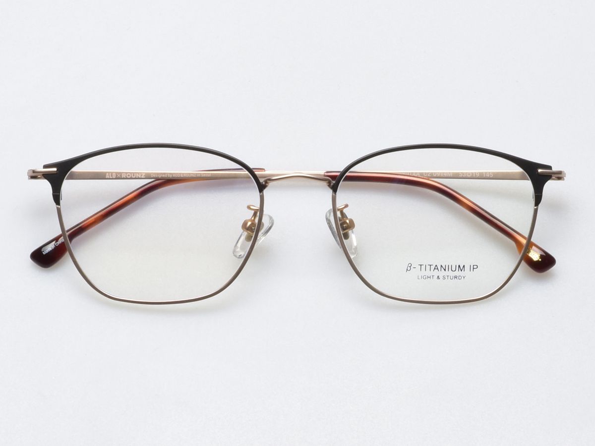 알로아이웨어(ALO EYEWEAR) [ALOXROUNZ] AR8014A C2 하프 투톤 블랙&골드 베타티타늄 스퀘어 안경