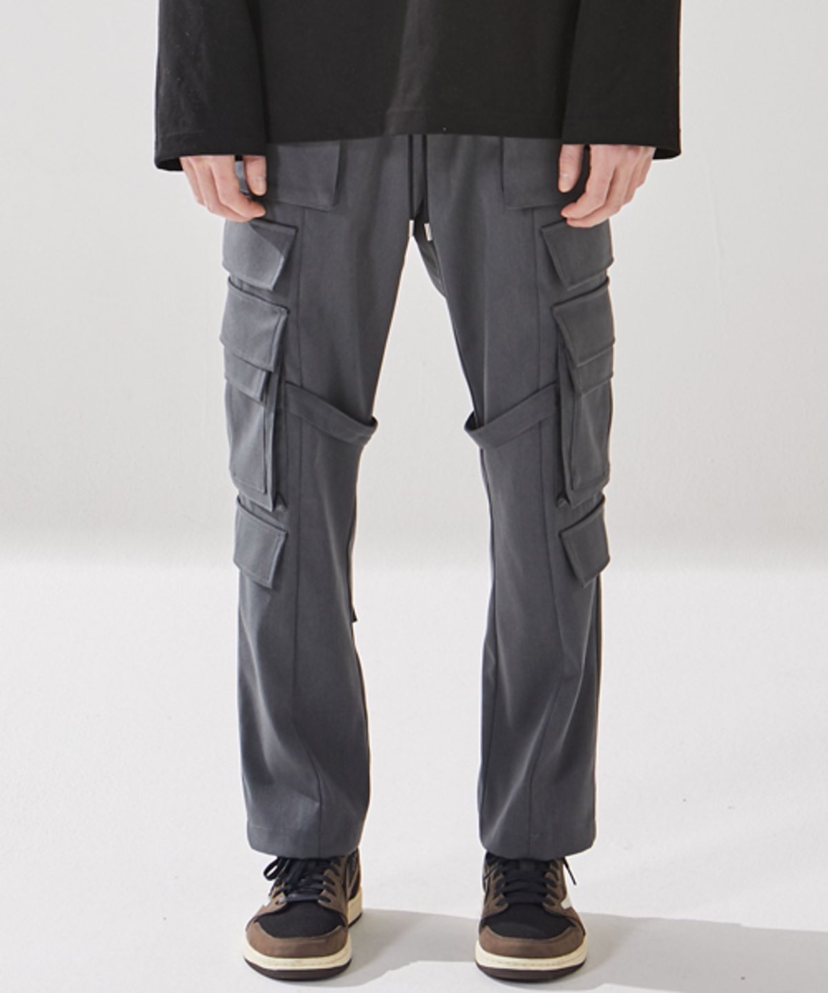 세븐셀라(SEVENSELAH) oblique line 멀티 스트랩 벨크로 카고조거 Vintage Grey