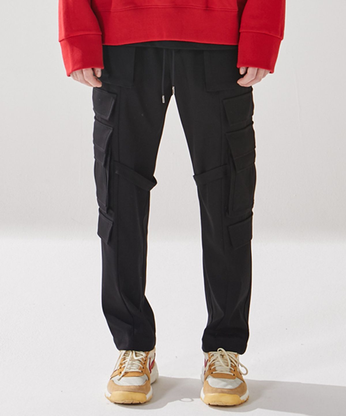 세븐셀라(SEVENSELAH) oblique line 멀티 스트랩 벨크로 카고조거 Black