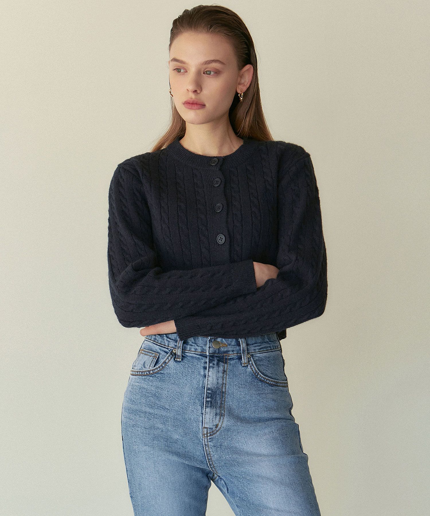 MUSINSA | NICK&NICOLE cropped knit cardigan_navy