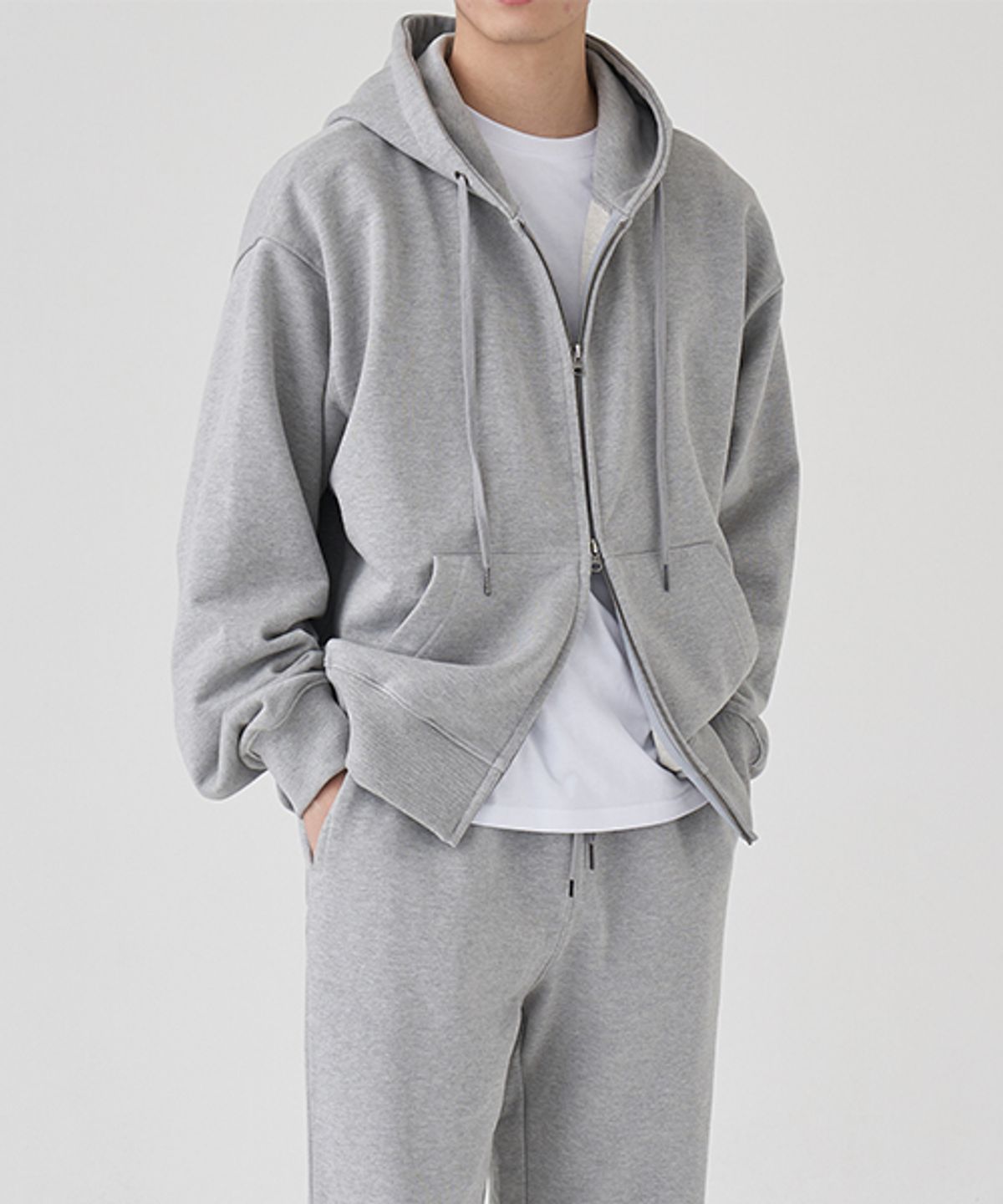 토피(TOFFEE) 2WAY 스웻 후드 집업 (MELANGE GREY)