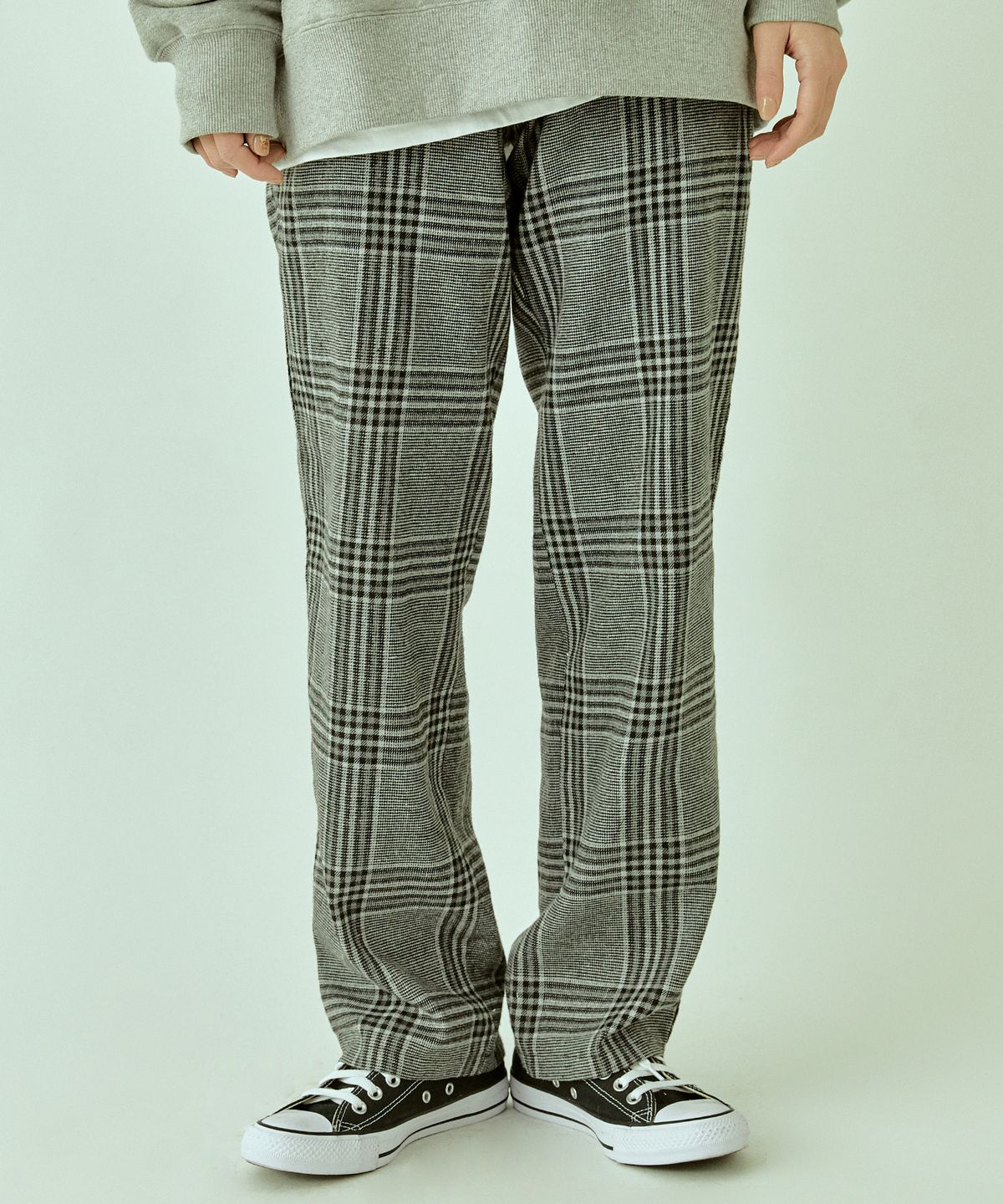 기프트오리지널(GIFTORIGINAL) (UNISEX) 밴딩 체크 이지팬츠_글렌그레이