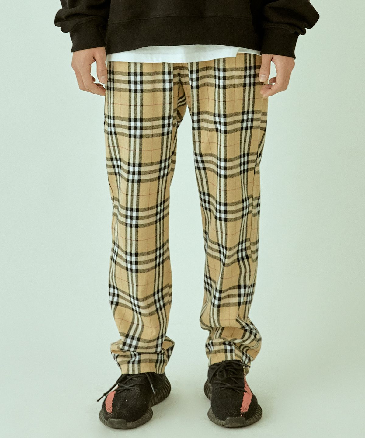 기프트오리지널(GIFTORIGINAL) (UNISEX) 밴딩 체크 이지팬츠_로얄베이지