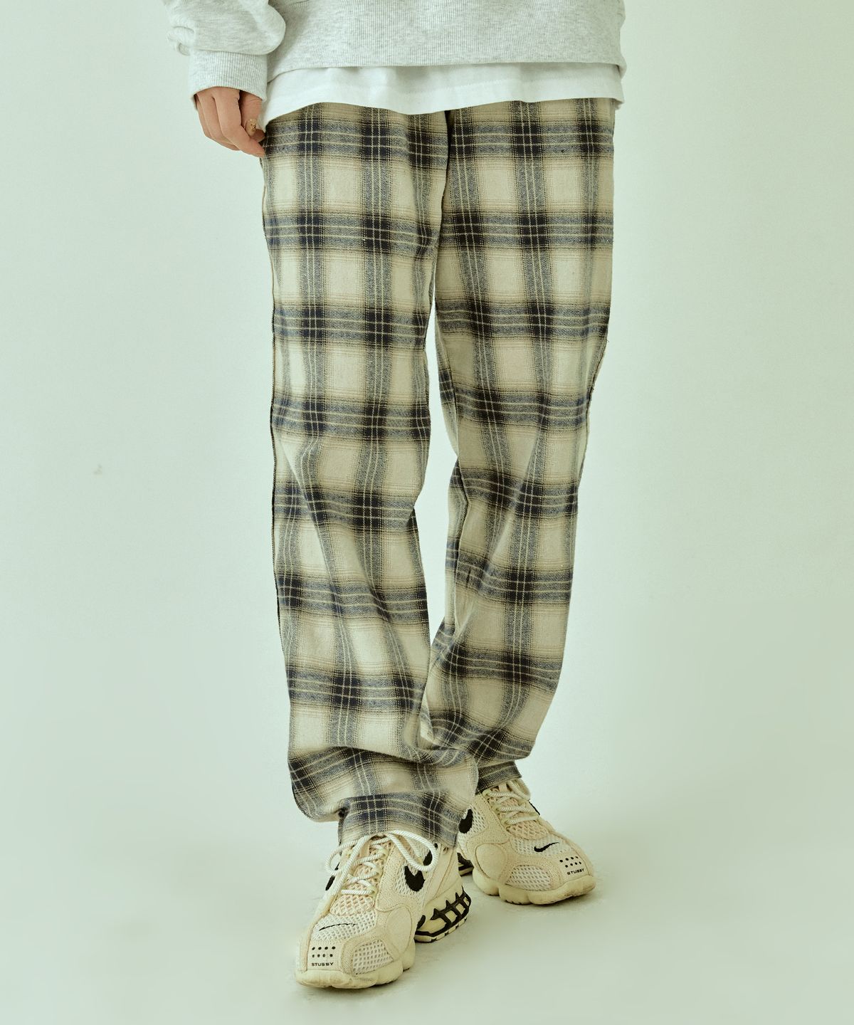 기프트오리지널(GIFTORIGINAL) (UNISEX) 밴딩 체크 이지팬츠_빈티지베이지