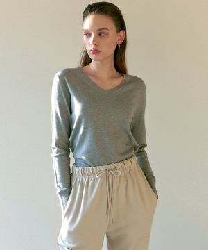 [ESSENTIAL] SOFT V NECK KNIT_GRAY
