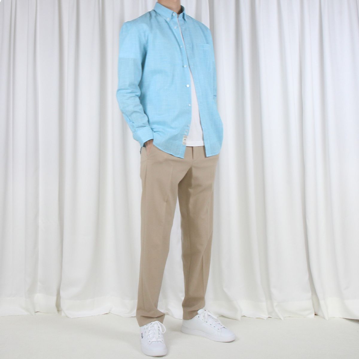 더셔츠스튜디오(THE SHIRTS STUDIO) 아쿠아 블루 스몰체크 버튼다운 남방