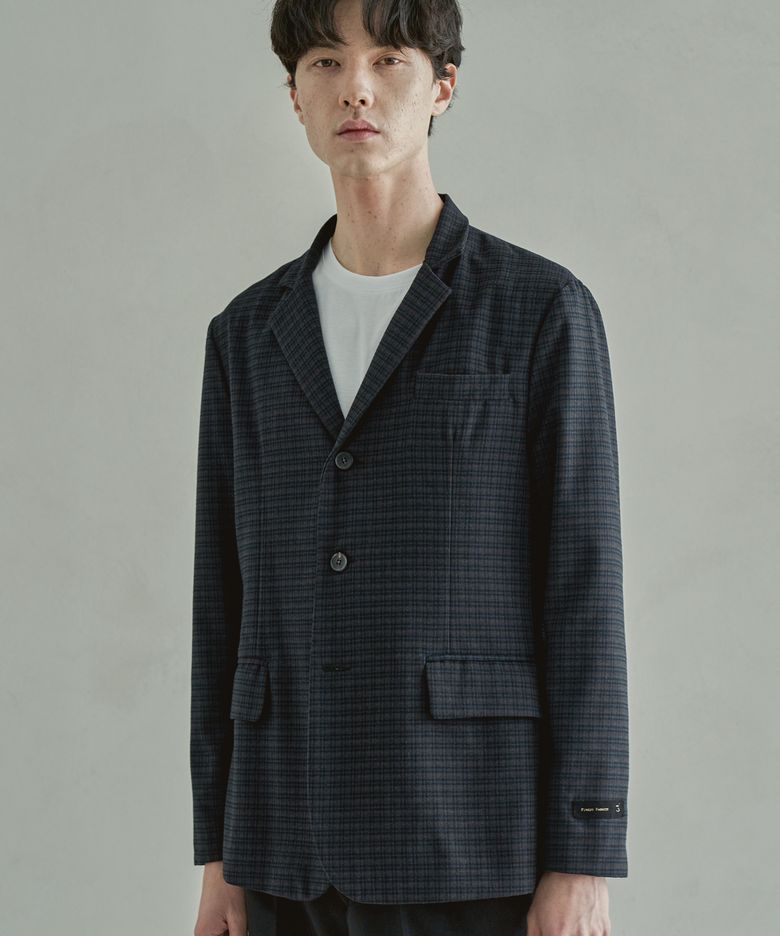 베이직 체크 싱글 블레이저_Navy Brown