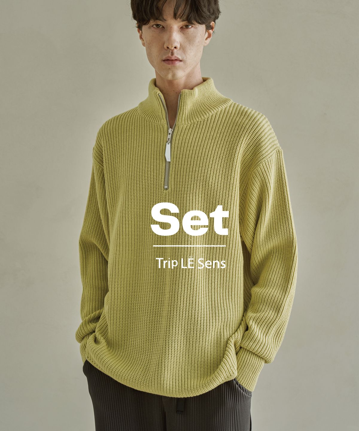트립르센스(TRIP LE SENS) 립 하프집업 니트_Yellow Green