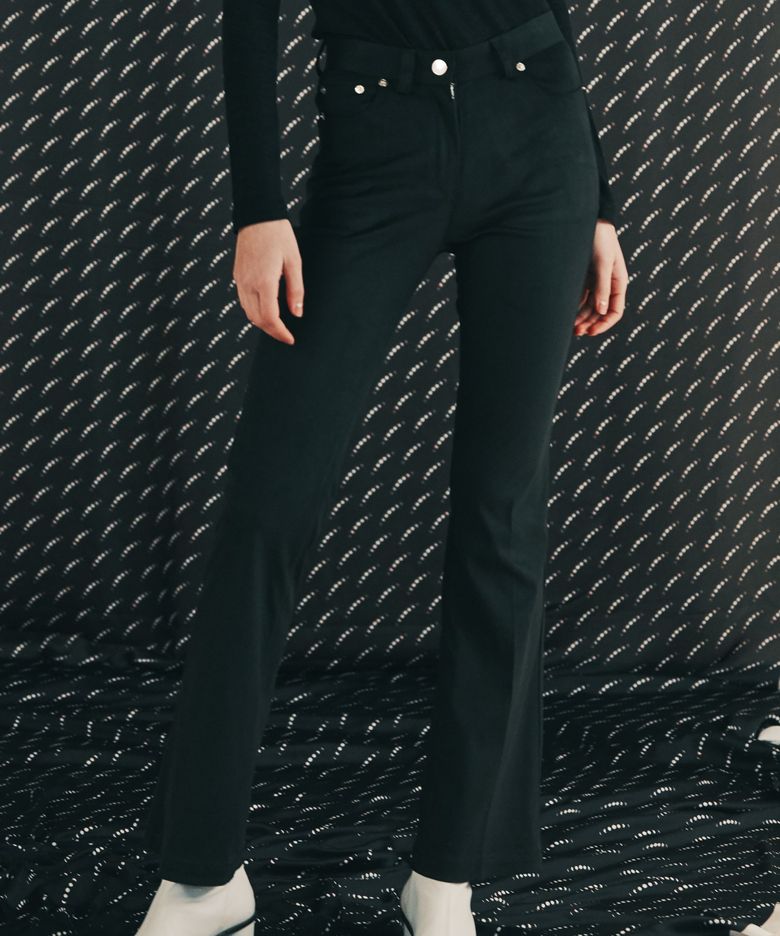 SLIM BOOT-CUT BLACK SUEDE PANTS WOMEN_슬림 부츠컷 블랙 스웨이드 팬츠