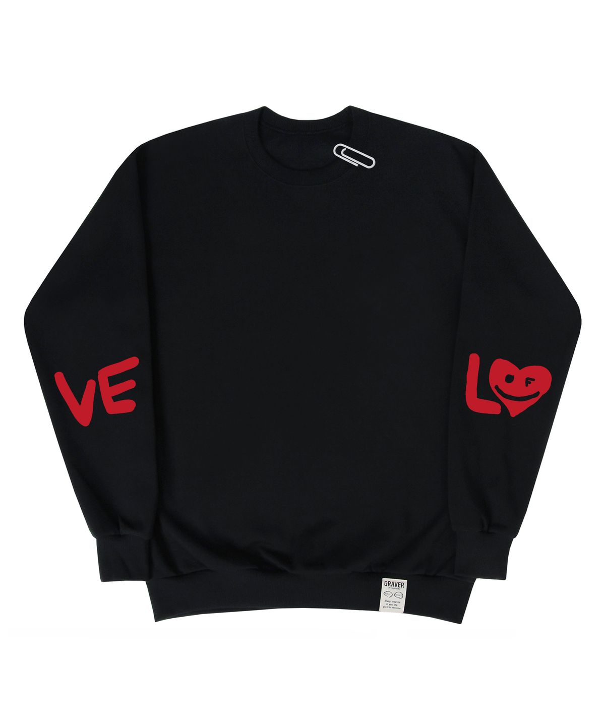 그레이버(GRAVER) [UNISEX]엘보우 LOVE 스마일드로잉 맨투맨_블랙