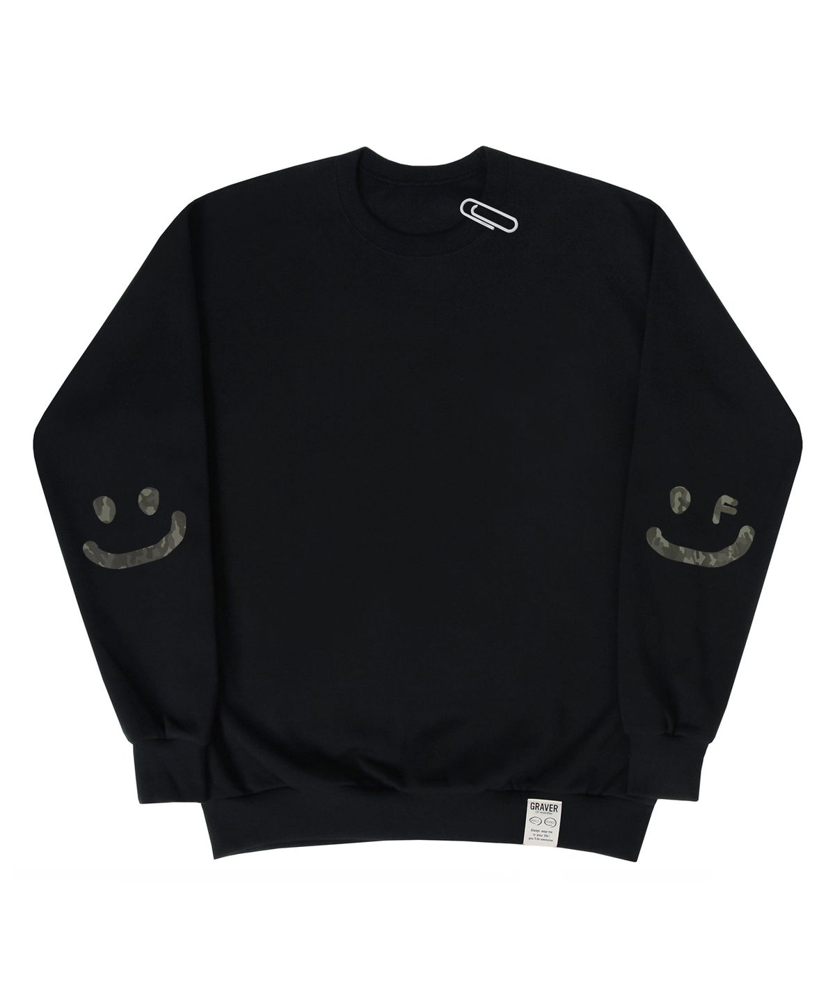 그레이버(GRAVER) [UNISEX]엘보우 카모 스마일드로잉 맨투맨_블랙