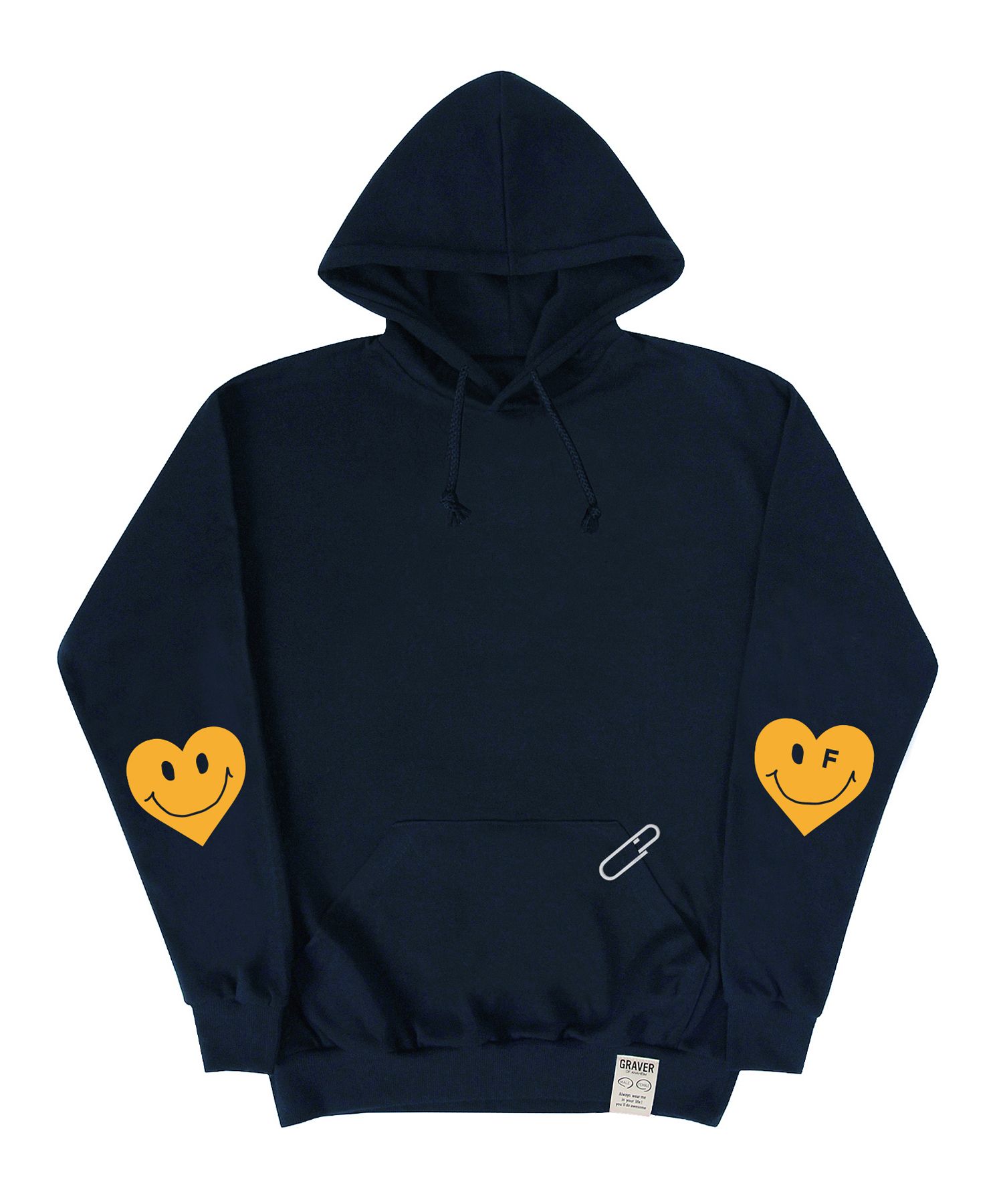 【GRAVER】Elbow skyblue hearts smile white clip hoodie Designer fashion, Seoul-fully created | W Concept