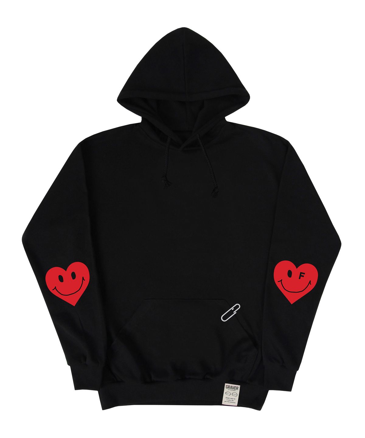 그레이버(GRAVER) [UNISEX]엘보우 하트 스마일 후드티_블랙