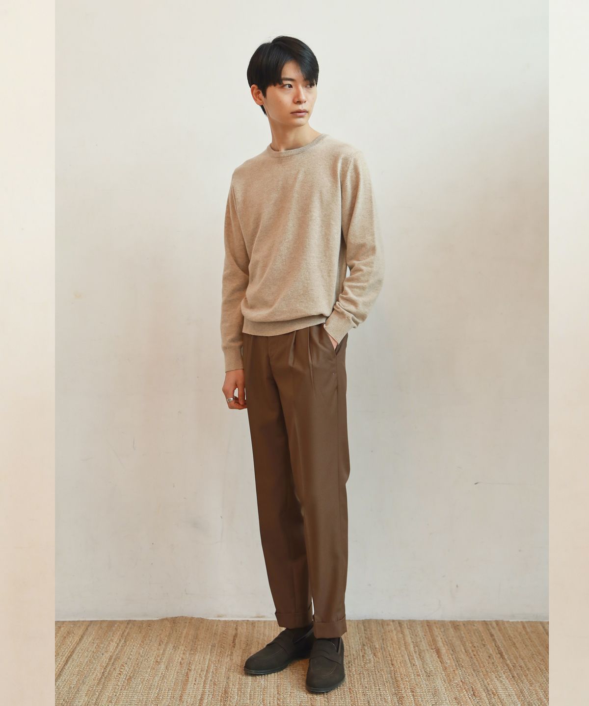 벨리프(BELLIEF) Wool soft two tuck adjust pants (Brown)