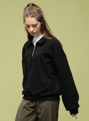 WOMEN 오버핏 아노락 긴팔티셔츠 맨투맨 [블랙]