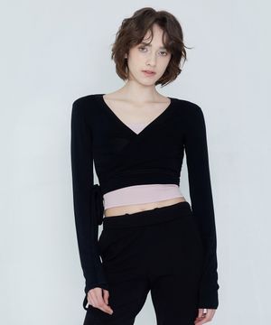 여성 요가복 DEVI-T0048-블랙 필라테스 랩 가디건 크롭  긴팔